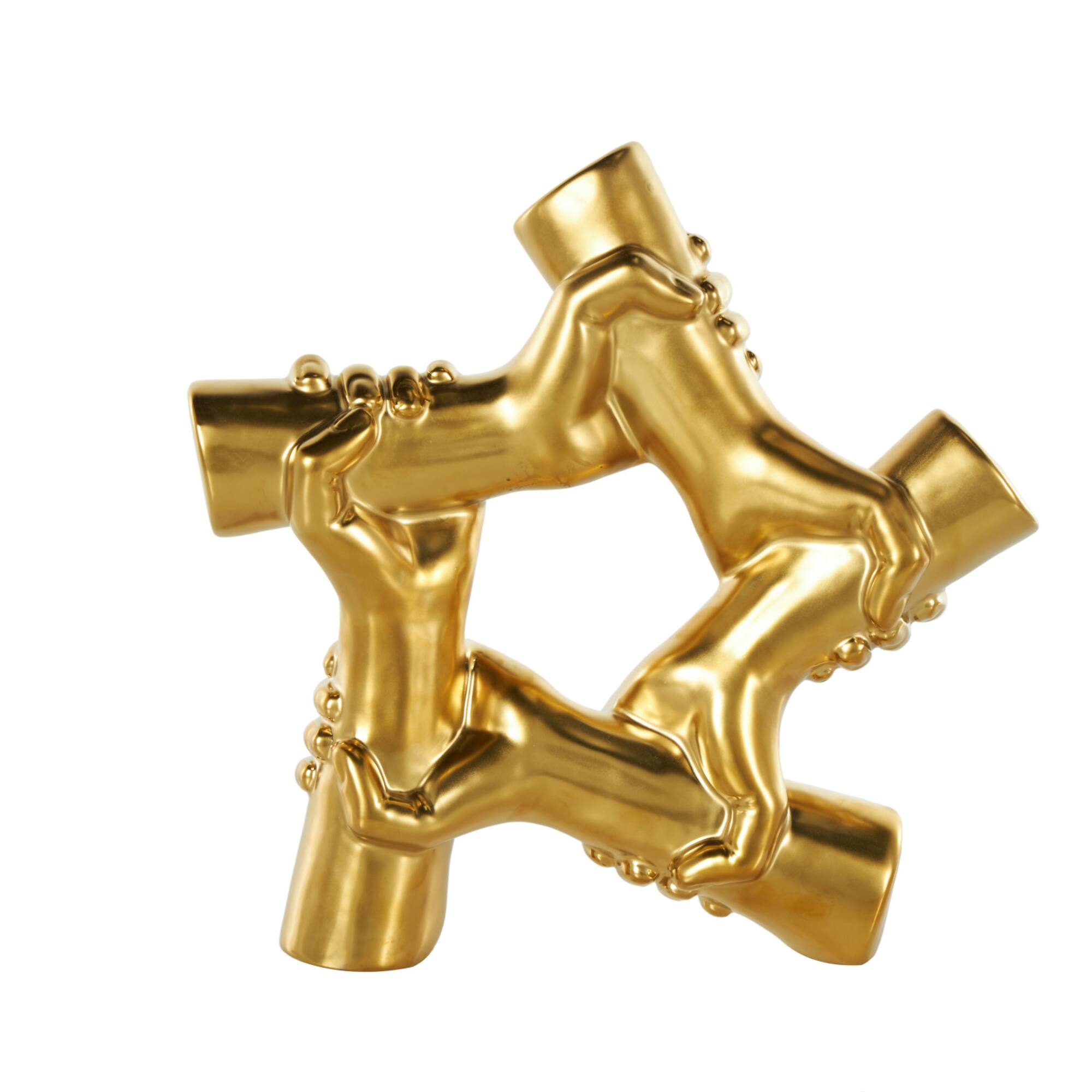 13" Gold Hands Gripping Ceramic Sculpture